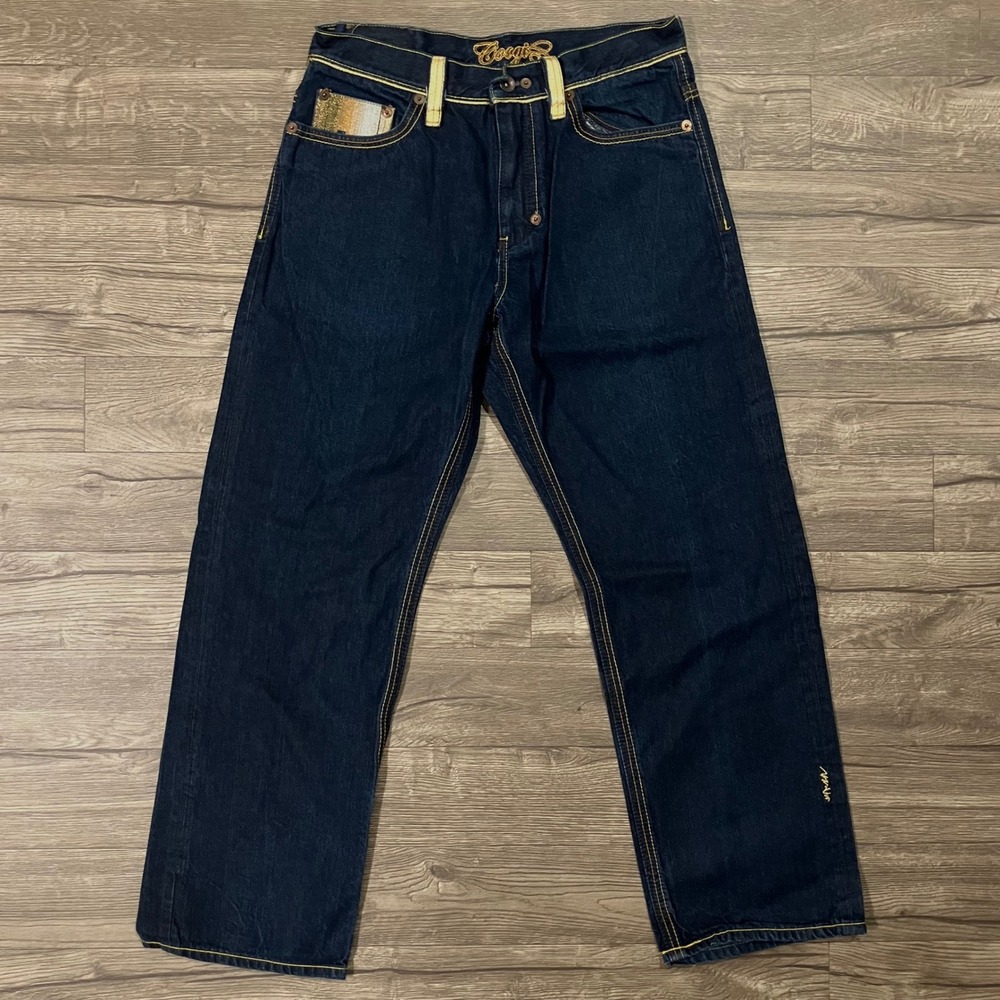 Vintage Coogi Australia City Skyline Jeans Mens 36x34 Dark Wash Gold Embellished
